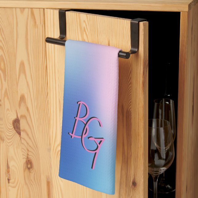 Trendiga Pastell Regnbågsfärg Monogram Initialer Kökshandduk (Thirds Fold)