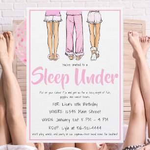 Trendiga Pyjamas Sova Under / Flickor PJ Party Inbjudningar