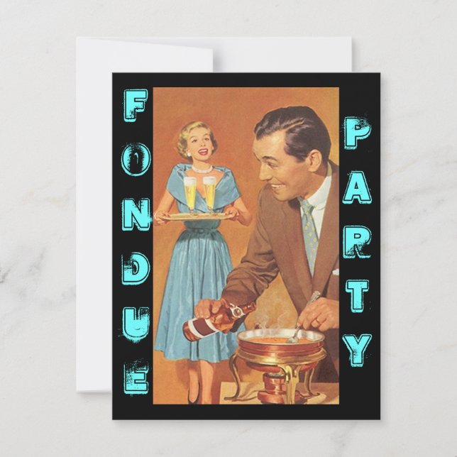Trendiga Retro inbjudningar för Fonduepartytema (Framsida)
