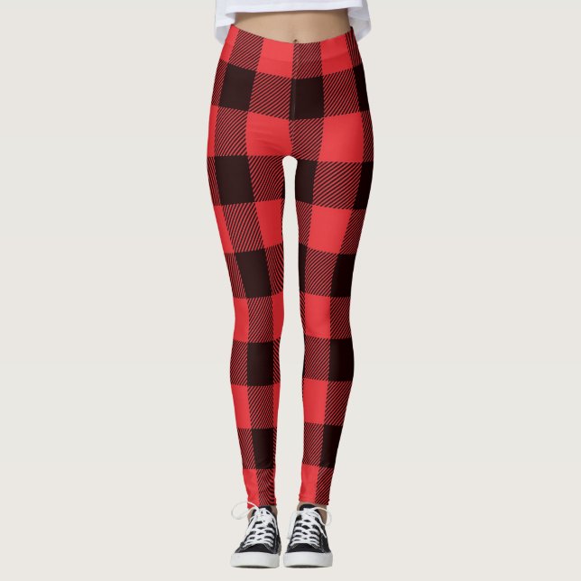 Trendiga röda och svarta tvärstripade leggings (Framsida)