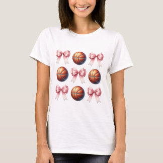 Trendiga rosa bågar och basketbollar design t shirt