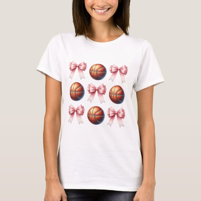 Trendiga rosa bågar och basketbollar design t shirt (Framsida)