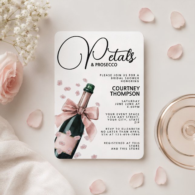 Trendiga rosa kronblad och Prosecco bröllopsdusch  Inbjudningar (Skapare uppladdad)