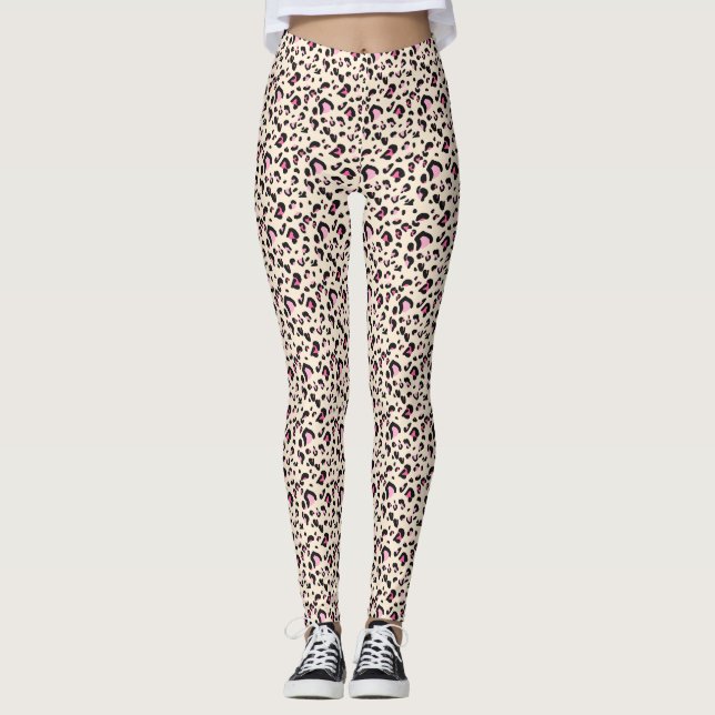 Trendiga rosa leopardmönstrade leggings (Framsida)