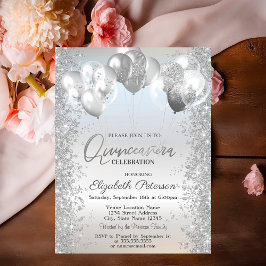 Trendiga Silver Glitter Konfettiballonger Inbjudningar