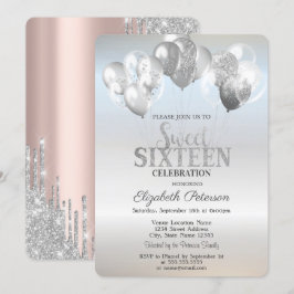 Trendiga Silver Glitterdroppar Ballonger Sweet 16 Inbjudningar
