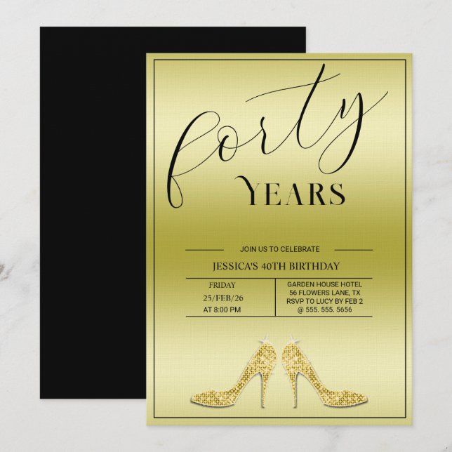 Trendiga Stilettos Moderna 40-årsfirande Inbjudningar (Fram/baksida)