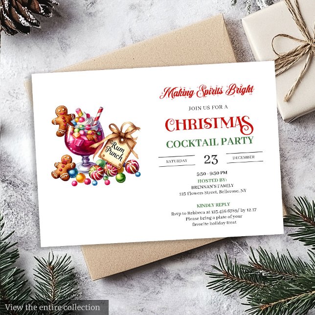 Trendiga utskrivbara julcocktail-fest-inbjudningar inbjudningar (Trendy printable Christmas cocktails party invitation

)