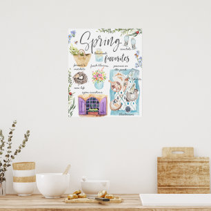 Trendiga vårfavoriter Vattenfärgillustration Poster