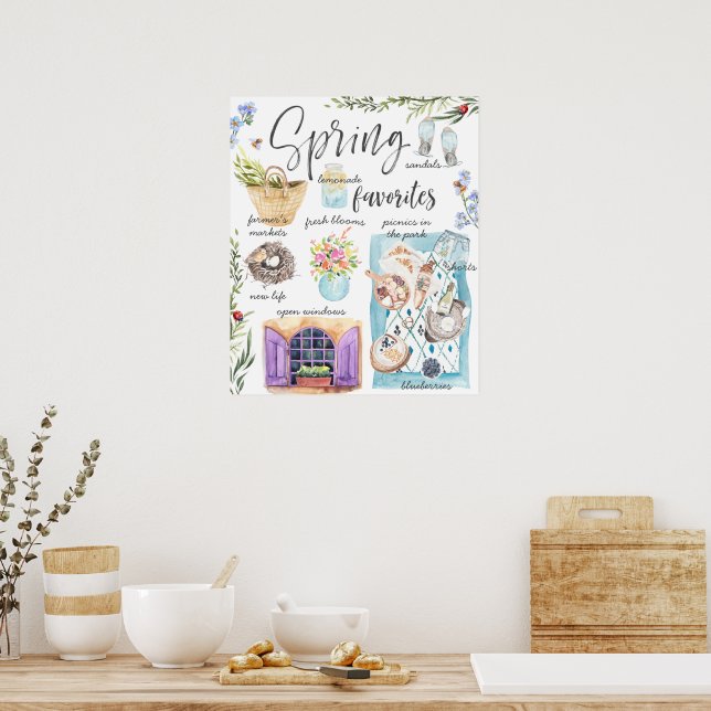 Trendiga vårfavoriter | Vattenfärgillustration Poster (Kök)