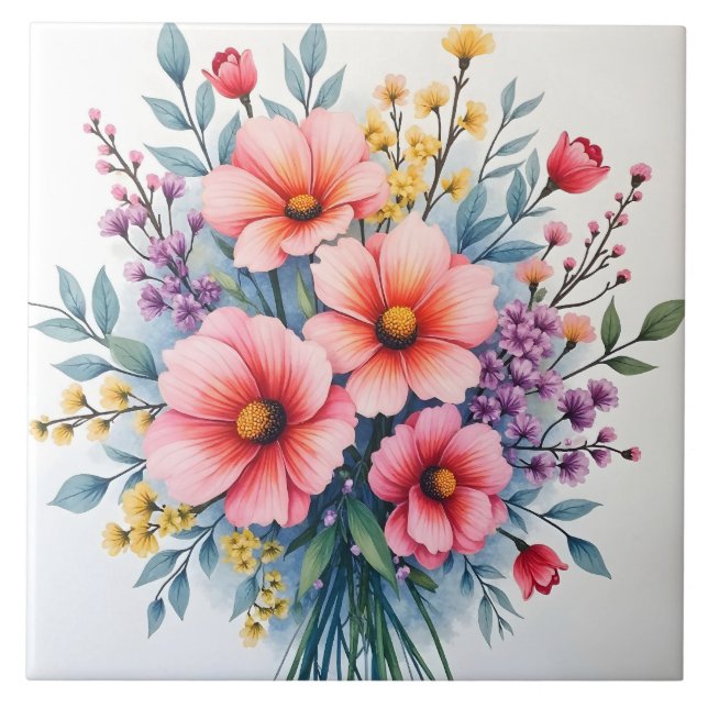 Trendiga Vilda Blommor Vacker Lyxig Samling Kakelplatta (Framsidan)
