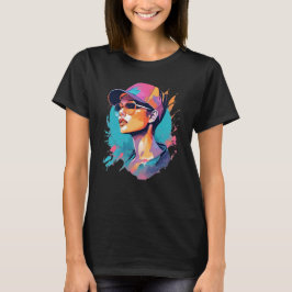 Trendiges Pop Art Portrait - Frau mit Capi Brille T Shirt