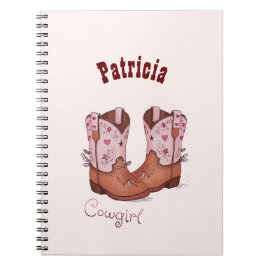 Trendiget Anpassat namn Cute CowGirl Boots Rosa Br Anteckningsbok