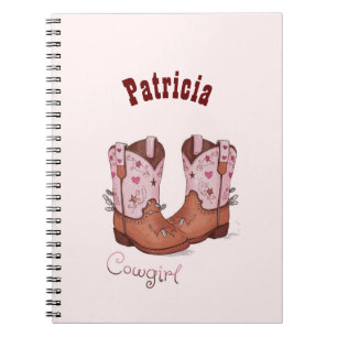 Trendiget Anpassat namn Cute CowGirl Boots Rosa Br Anteckningsbok