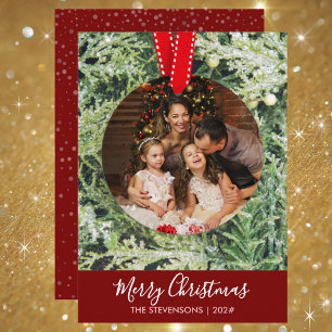 Trendiget Artsy-familjfoto för prydnadsfamilj Julkort