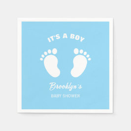 Trendiget Baby Shower Blue White Feet, en pojke Ro Pappersservett