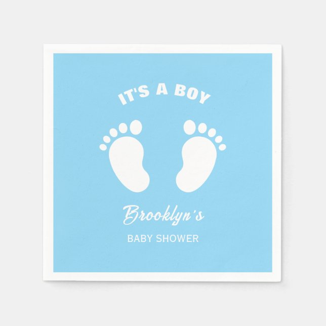Trendiget Baby Shower Blue White Feet, en pojke Ro Pappersservett (Framsidan)