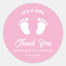 Trendiget Baby Shower Roligt är en vit Rosa för fl Runt Klistermärke