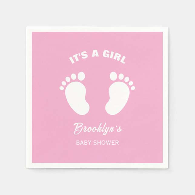 Trendiget Baby Shower Rosa White Feet, en flicka R Pappersservett (Framsidan)
