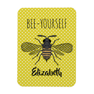 Trendiget BEE DIN EGEN Gult-Polkadot-DECOR-namn Magnet