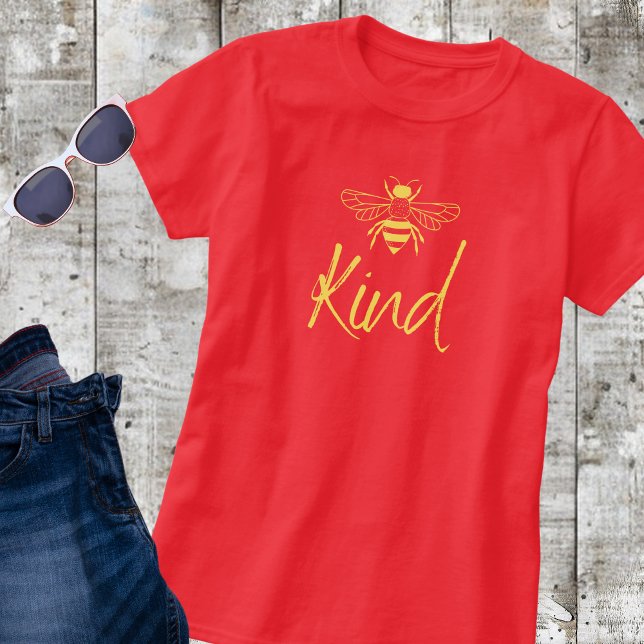 Trendiget "Bee Kind" Humla Gult Text T Shirt (Skapare uppladdad)
