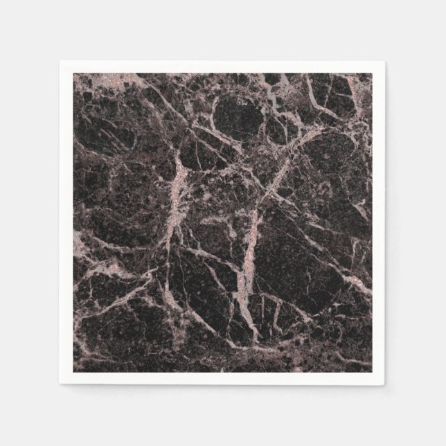 Trendiget Black & Ro Guld Rosa Glitter Marble Glam Pappersservett (Framsidan)