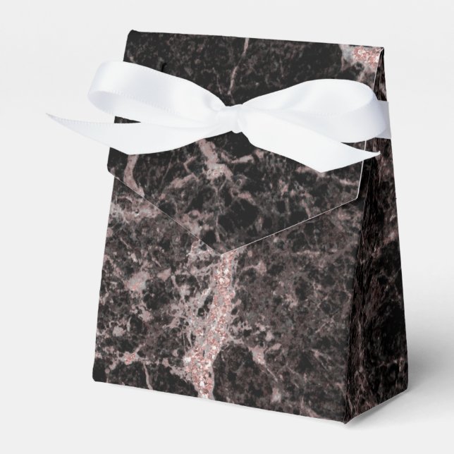 Trendiget Black & Ro Guld Rosa Glitter Marble Glam Presentaskar (Framsidan Sidan)