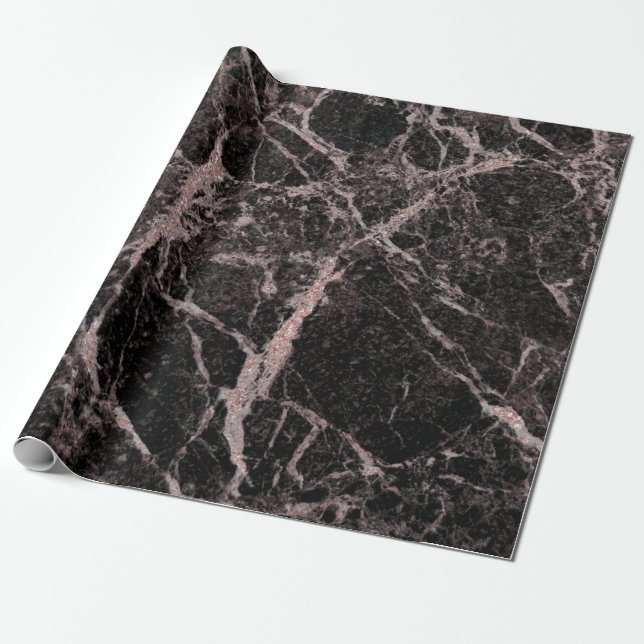 Trendiget Black & Ro Guld Rosa Glitter Marble Glam Presentpapper (Utrullad)