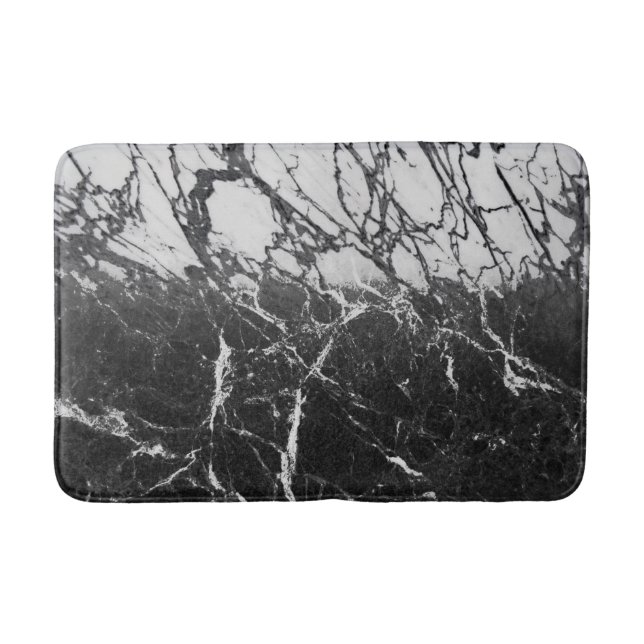 Trendiget Black & White Marble Modern Glam Badrumsmatta (Framsidan)