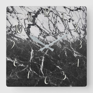 Trendiget Black & White Marble Modern Glam Fyrkantig Klocka