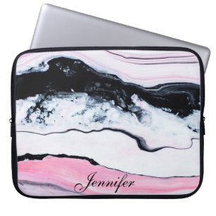 TRENDIGET BLACKK VITE ROSA MARBLE LÄGG TILL DITT LAPTOP SLEEVE
