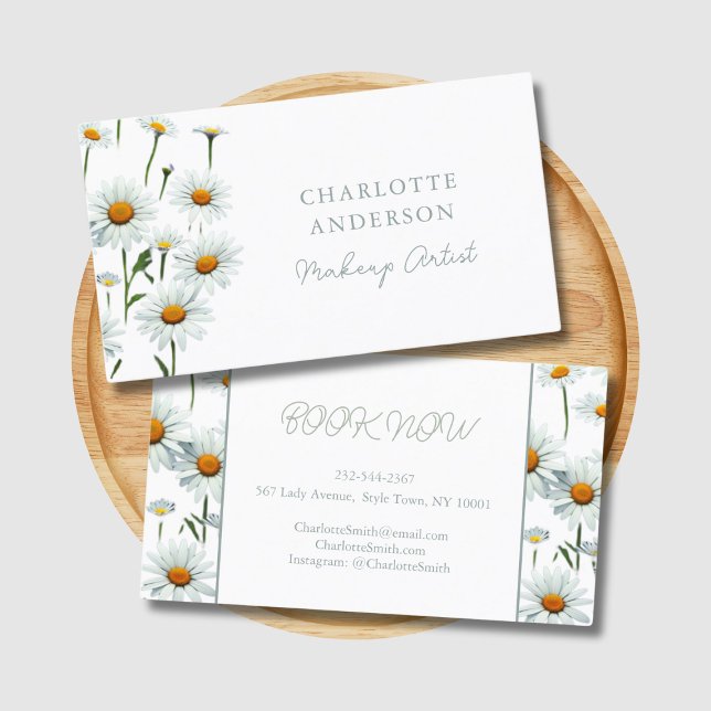 Trendiget Blommigt för modern Elegant - Vit Daisy Visitkort (Modern daisy business card.)