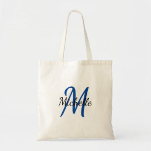 Trendiget Blue & Black Simple Monogram Classic Tygkasse