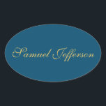 Trendiget Blue Guld Professionell minimalist Namn Ovalt Klistermärke<br><div class="desc">Representera dig med den här moderna eleganten. Den här mallen kan anpassas för att uppfylla alla professioneller.</div>