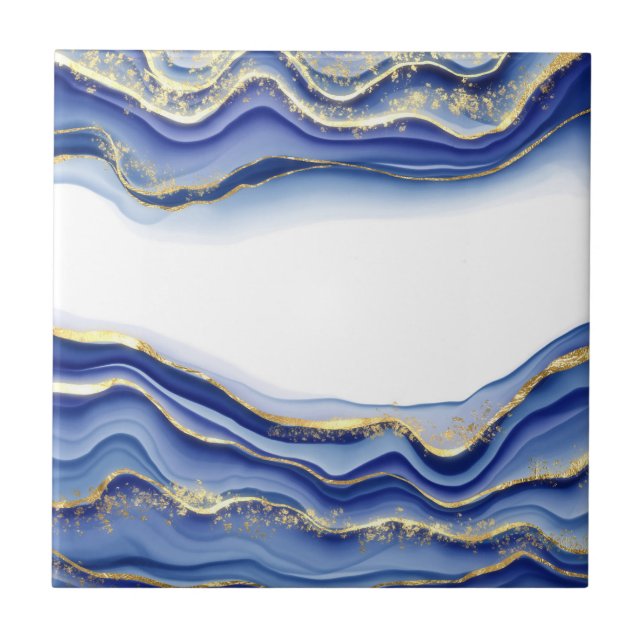 Trendiget Blue Guld White Agate Geode Kakelplatta (Framsidan)
