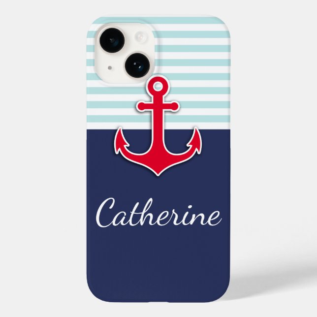 Trendiget Blue Nautical Red Anchor Design Fodral-M (Baksida)
