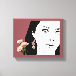 Trendiget Boho girl rosa blommor mode illustration Canvastryck