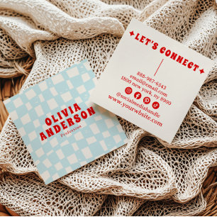 Trendiget Boho Groovy Checkered i Retro Blue 70 Fyrkantigt Visitkort