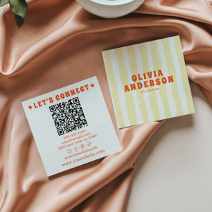 Trendiget Boho Groovy Funky QR-kod för Retro Bold Fyrkantigt Visitkort