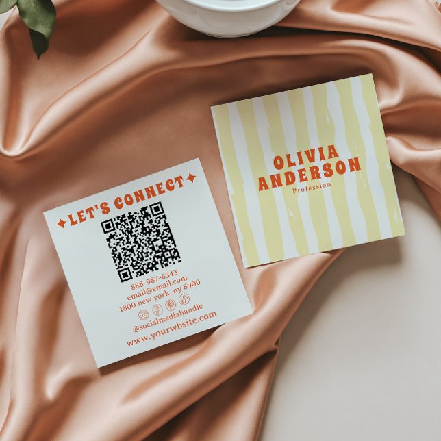 Trendiget Boho Groovy Funky QR-kod för Retro Bold  Fyrkantigt Visitkort (Skapare uppladdad)