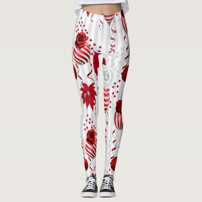 Trendiget Bollar och Poinsettia Leggings (Framsida)