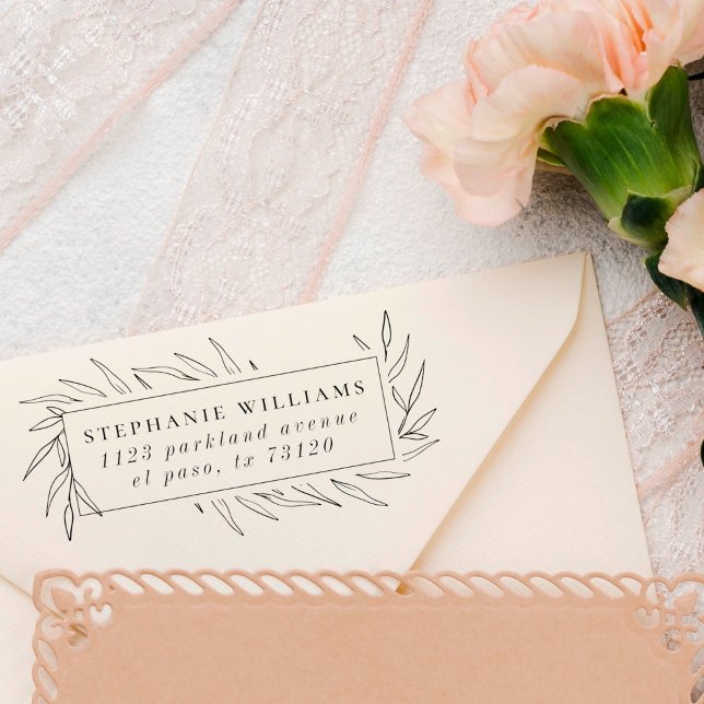 Trendiget Botaniska Löv Ram Namn Returadressen Stämpel (Skapare uppladdad)