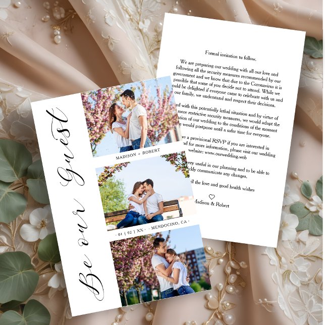 Trendiget Budgeterad Billigt är vår gäst Romantic  (Budget Cheap Trendy Be our Guest Romantic 3 Photos Wedding Save the Dates Cards with Envelope.)