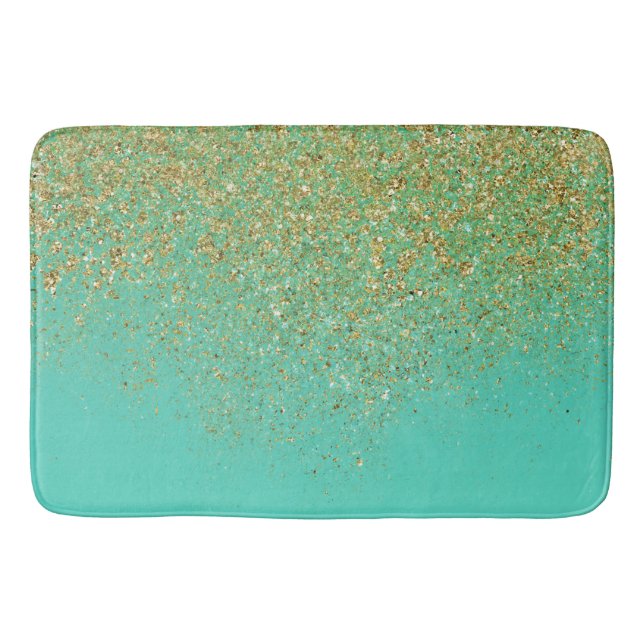 Trendiget Cascading Guld Glitter & Teal Aqua Glam Badrumsmatta (Framsidan)