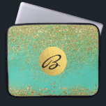 Trendiget Cascading Guld Glitter Teal Aqua Glam Laptop Sleeve<br><div class="desc">Anpassningsbarnas Sleeve</div>