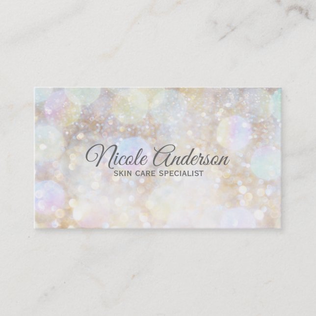 Trendiget Champagne Rainbow Bokeh Glitter Glam Mod Visitkort (Framsida)
