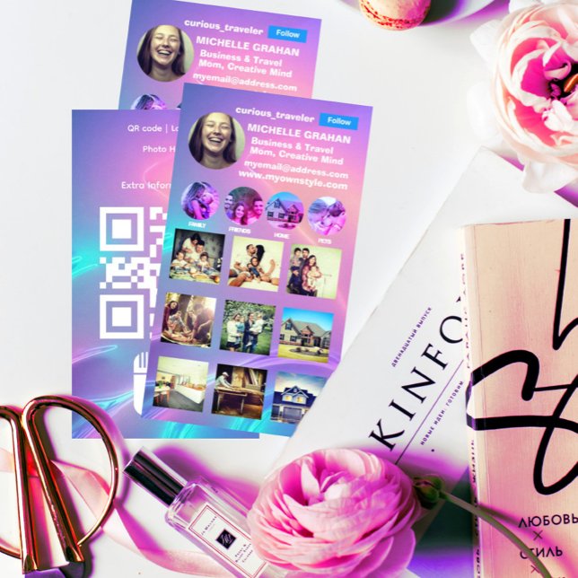 trendiget coola instagram-profil visitkort (Instagram business card profile picture qr code photo grid and logo.)