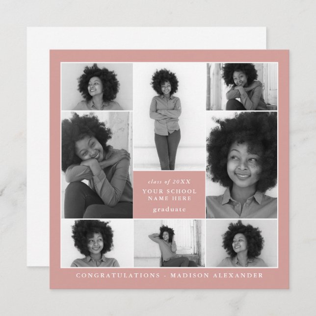 Trendiget Coral Photo Collage Studentfest Inbjudningar (Fram/baksida)