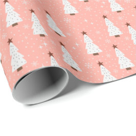 Trendiget Coral Rosa Jul Festive Träd Boho Presentpapper