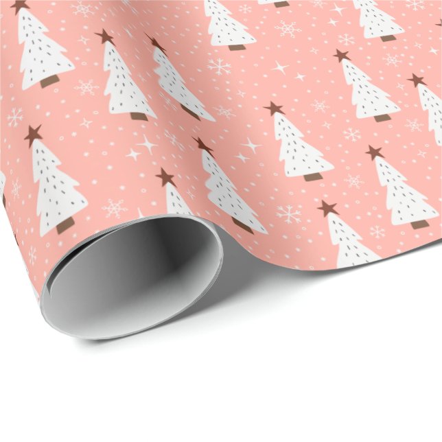 Trendiget Coral Rosa Jul Festive Träd Boho   Presentpapper (Rullad Hörn)